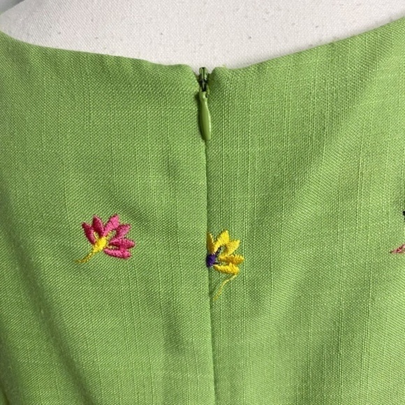 Lavande Green Sheath Sleeveless Midi Dress with Colorful‎ Embroidered Flowers - Picture 6 of 14